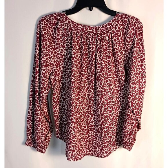 LOFT Red Floral Peasant Blouse Women’s M Long Sleeve Boho Top Excellent - Picture 4 of 7
